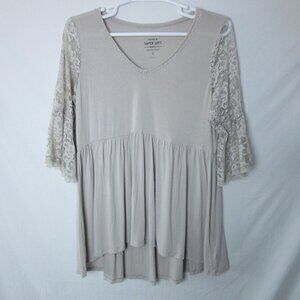 Torrid Shirt Super Soft Knits Tan Babydoll Lace Bell Sleeves Womens Plus Size 2X